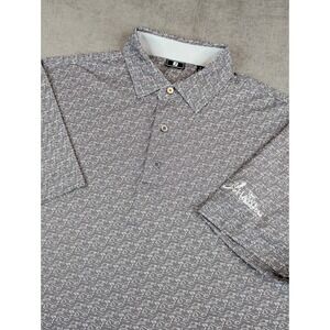 Footjoy FJ Polo Shirt Mens L Gray Course Doodle AOP Performance Stretch Golf
